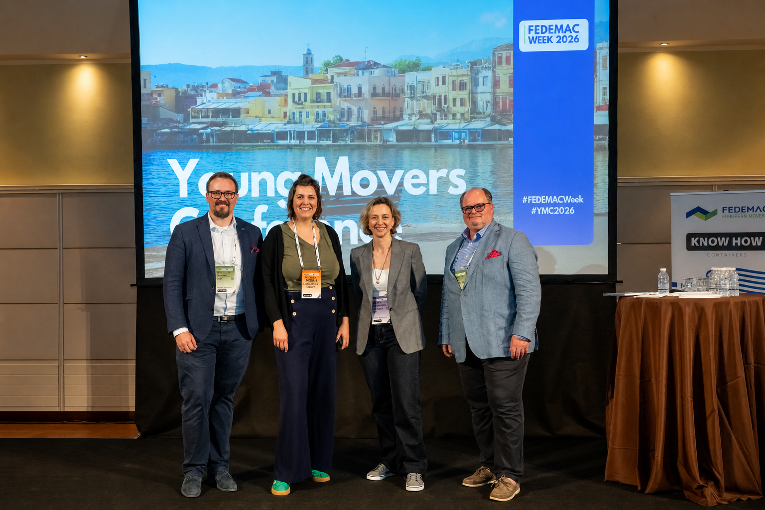 Victoria Papathanasiou with fellow speakers at the Young Movers Conference, FEDEMAC Week 2026